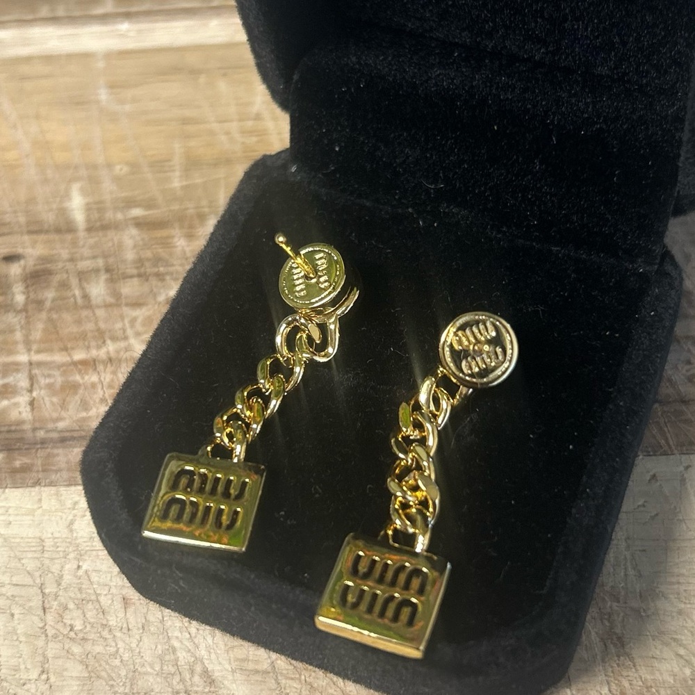 MIU MIU Elegant Gold Chain Dangle Earrings